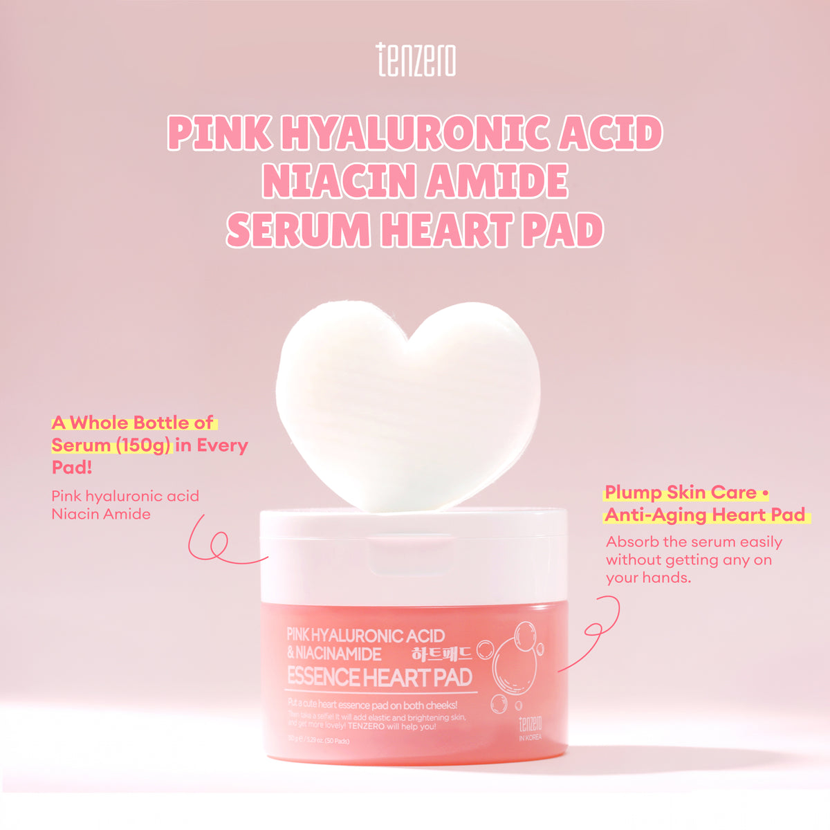 TENZERO PINK HYALURONIC ACID NIACINAMIDE SERUM HEART PAD